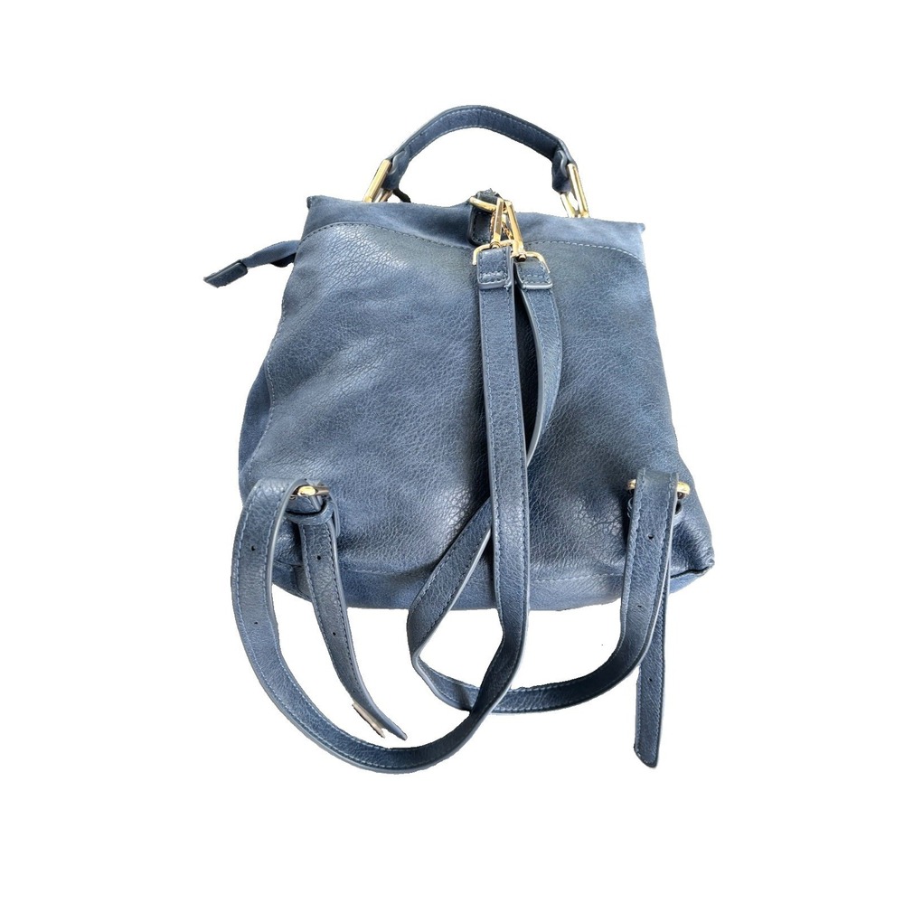 Moda Luxe Antoinette Blue Purse Backpack Suede Gold Tone Turn Lock FLAW - Picture 3 of 9